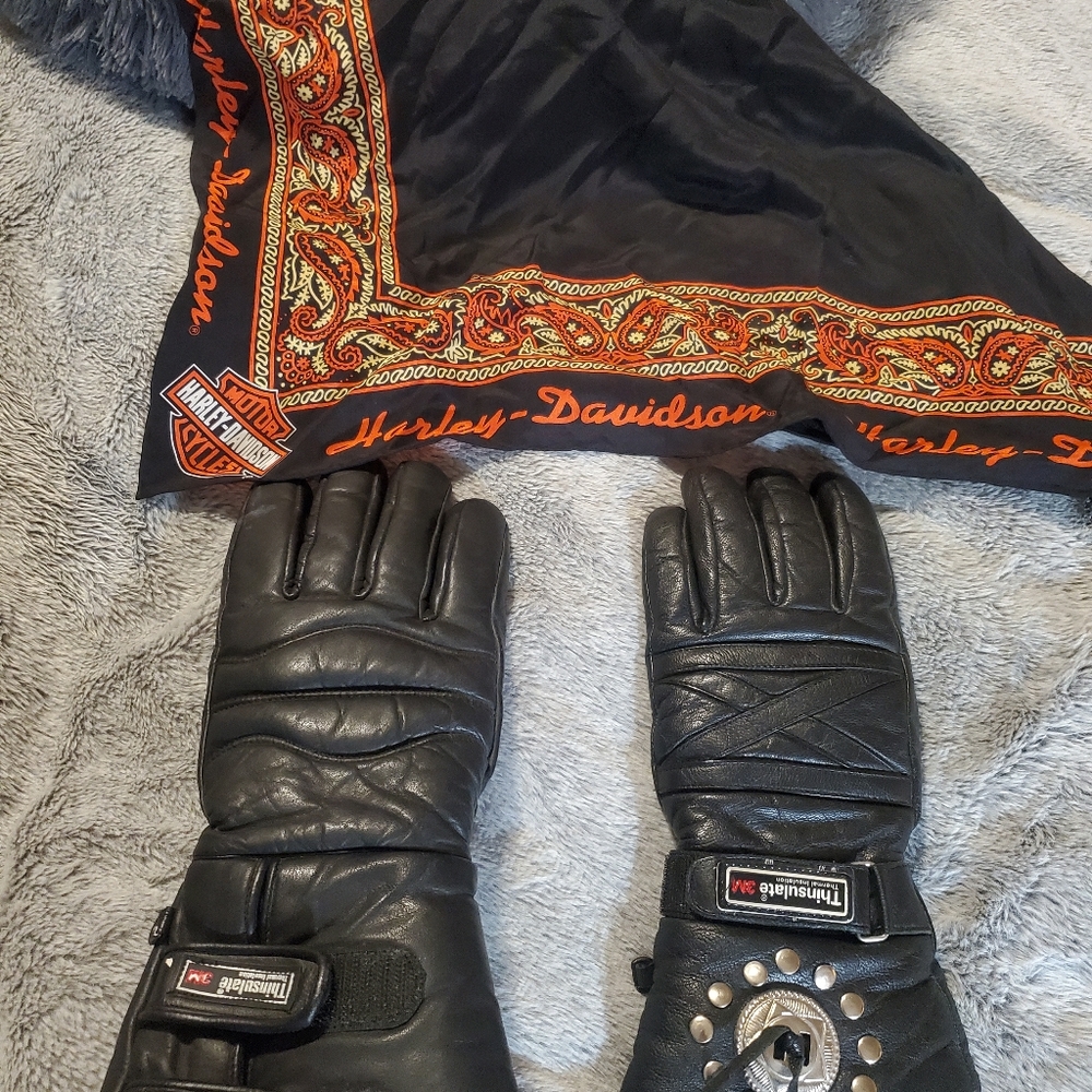 Thinsulate Motorcycle Gloves and Harley Scarf